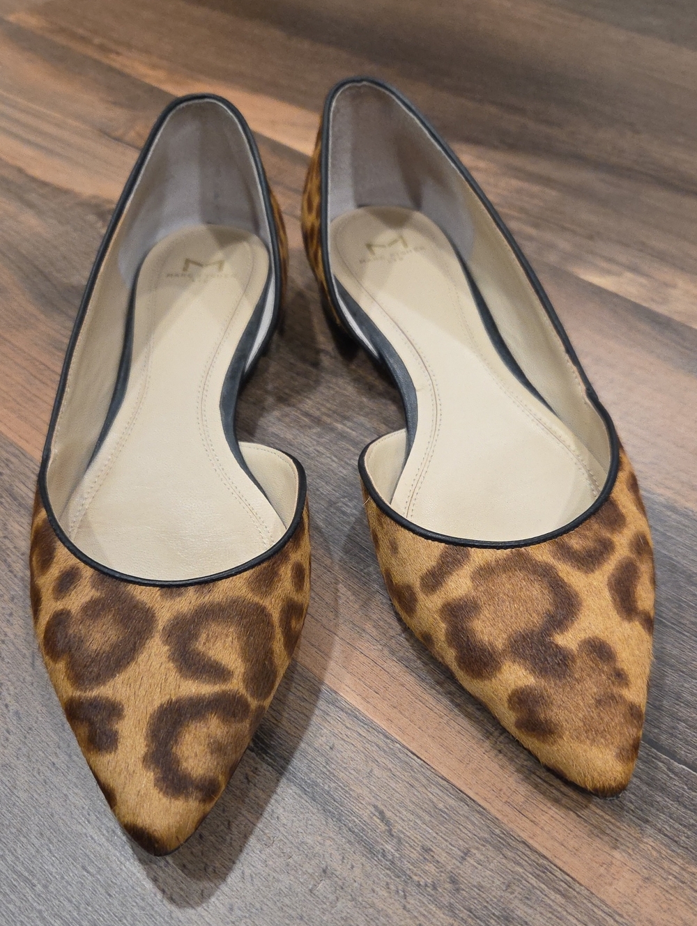 Marc Fisher Faux Fur Leopard Print Pointed Toe Flats